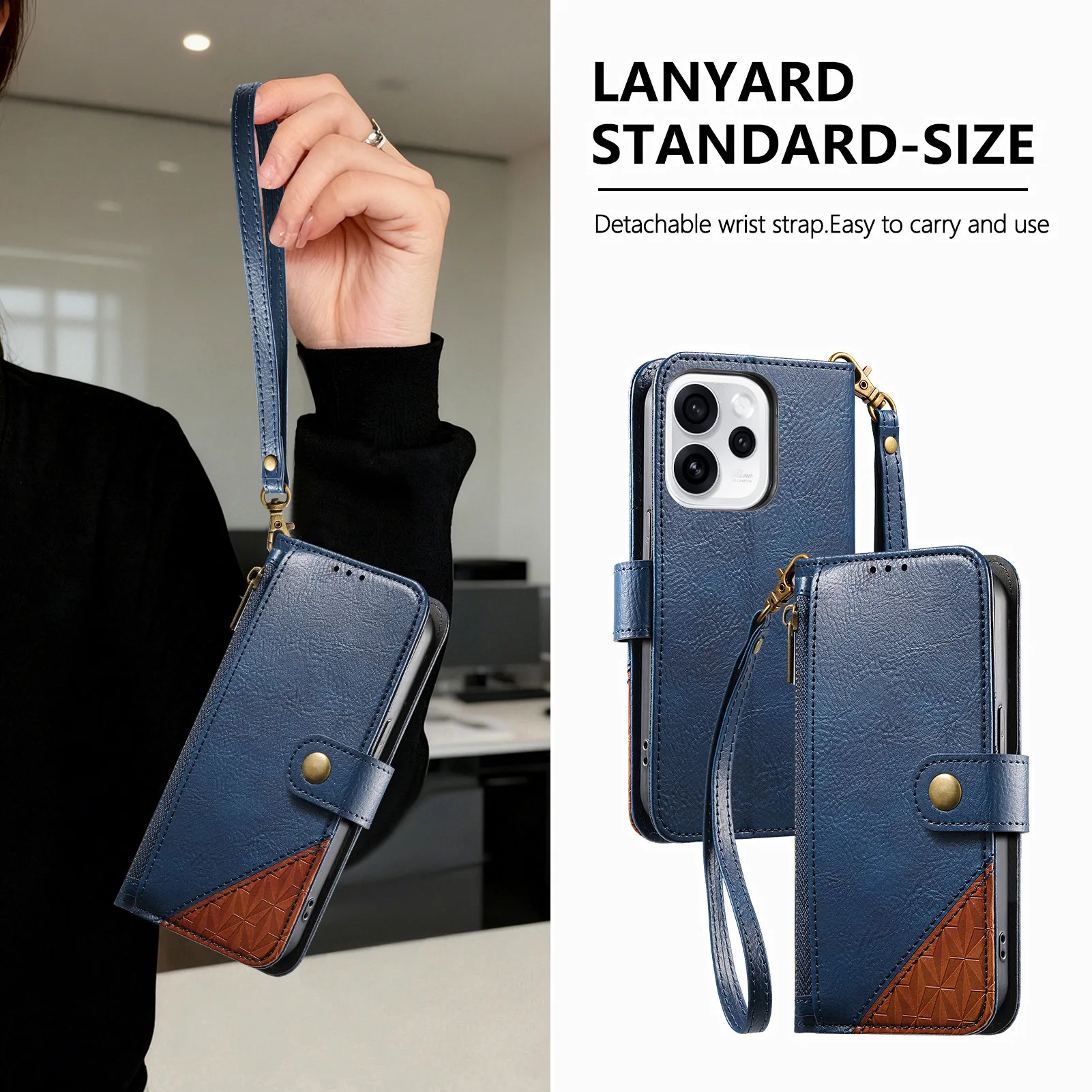Leather Wallet Flip Case for Motorola Edge 70 60 50 40 30 Fusion Pro Neo 2025 2024 5G Phone Cover Detachable Wrist Strap view 6