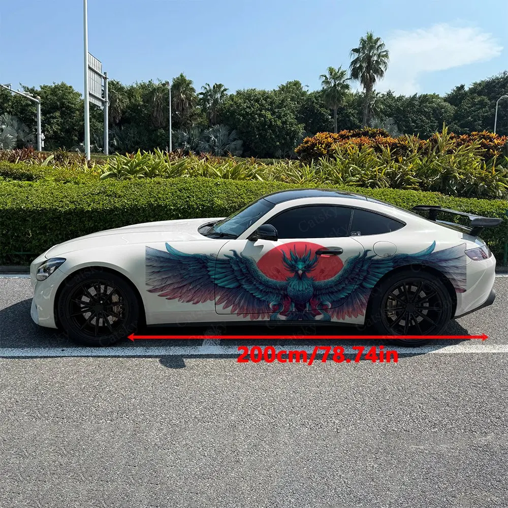 2pcs Cyber Blue-Purple Phoenix Car Side Wraps, Self-Adhesive PVC Waterproof & Scratch-Resistant Stickers, Car Accessory Gift