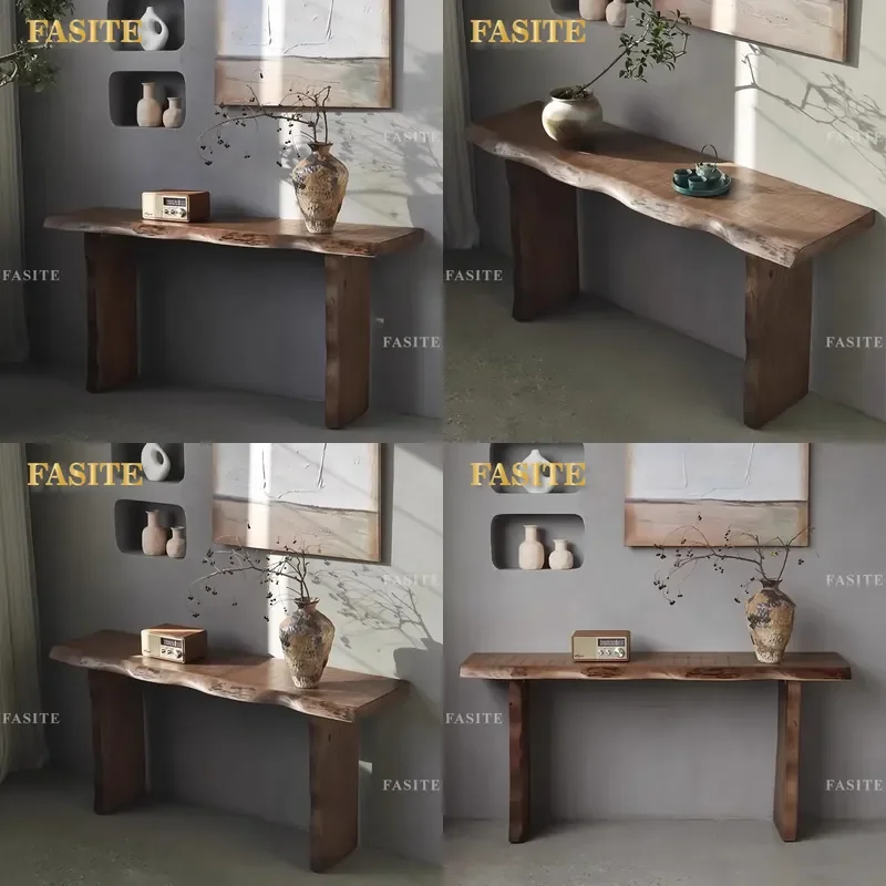 For Wabi Sabi Home Decor Retro Solid Wood Entrance Table Living Room Furniture Entryway Console Platform Vintage Natural Wood