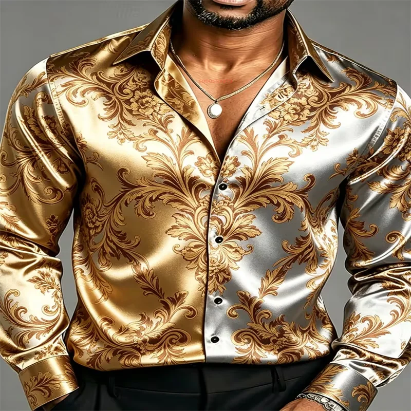 Men's Light Blue Satin Long-Sleeve Shirt; Features a Luxurious Sheen and Silky Feel, Perfect for Parties and Weddings.
