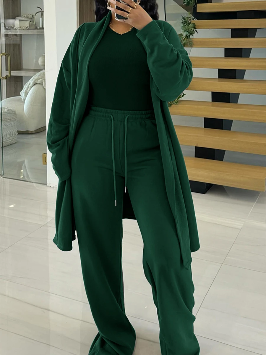 

LW Plus Size Two pieces sets High Waist Drawstring Pants Set long sleeve coat Top + trousers sets Autumn winter NEW casual 2pcs