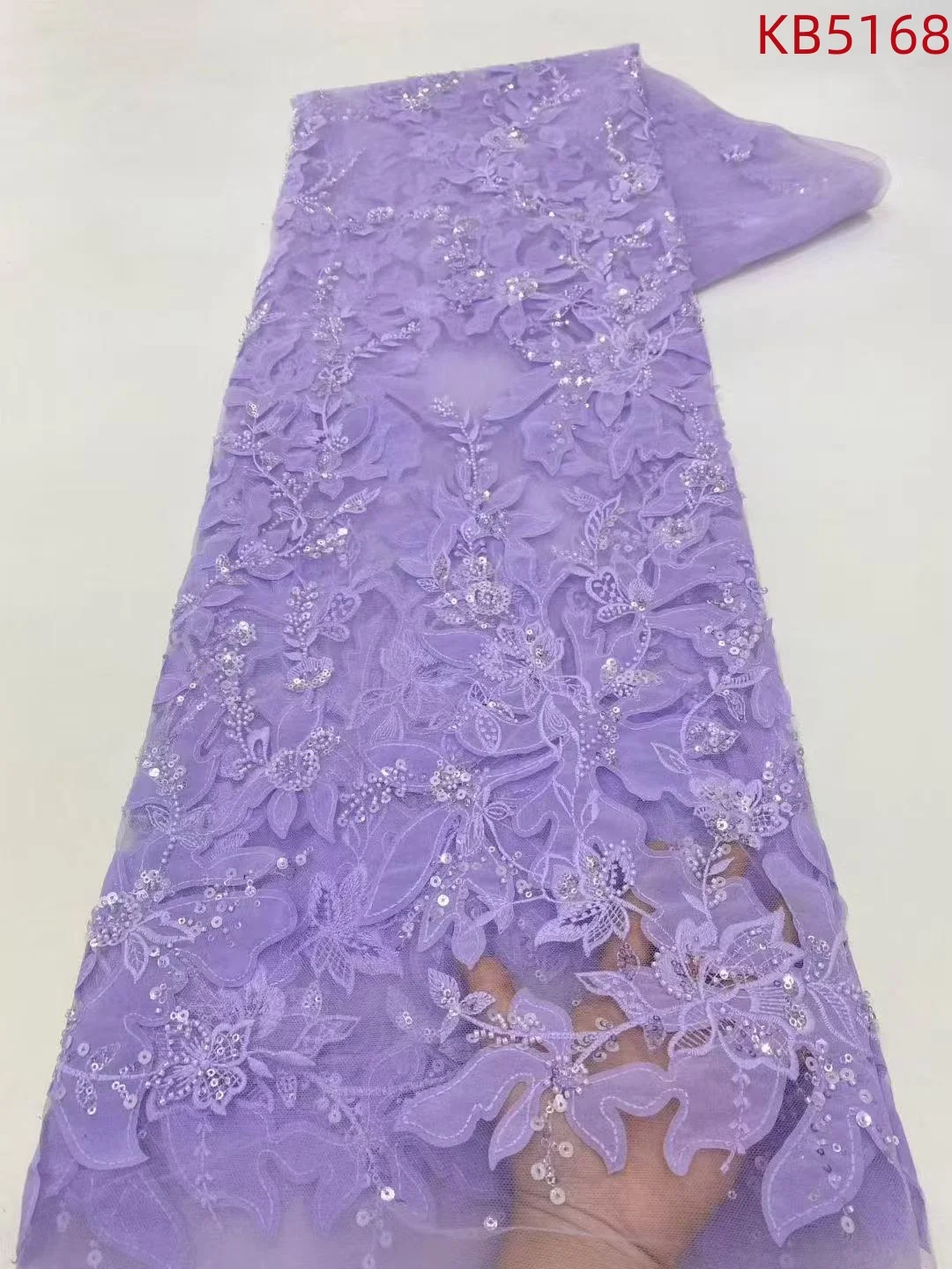 

Nigerian Sequins Mesh Lace African Lace Fabric 5 Yards High Quality 2025 White Beaded Laces Fabric For African 5 Yards KB5178