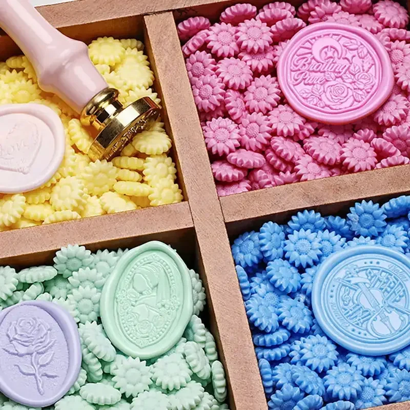 200 Stück Tulpen-Siegelwachs-Stempelset, 1 Siegelwachs-Stempelkopf aus Messing, 200 Stück Siegelwachsperlen, 1 Rosa Wachsschaber, 1 Rosa Holzgriff – Detail 8