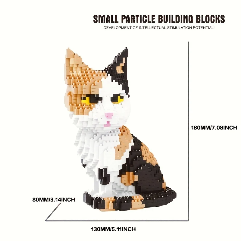 1300PCS Cute Cartoon Cat Building Blocks Mini Particle Animal Series Assemble Bricks Toy Decoration Kids Toys Girl Birthday Gift