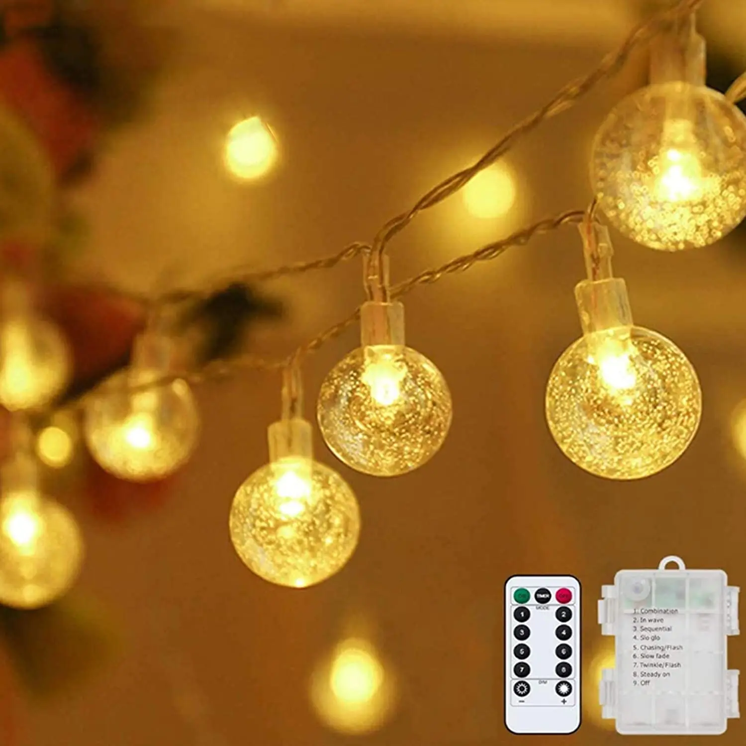 

LED String Lights Battery Operated with Remote Waterproof Outdoor Hanging Lights Decorative Christmas Lights for Home Party ...