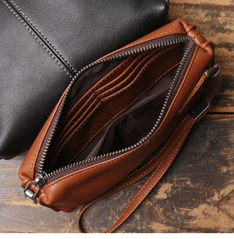 Neue Herren-Clutch aus echtem Leder, weiche Leder-Reißverschluss-Langbörse aus hochwertigem Rindsleder, lässige Handtasche – Detail 14