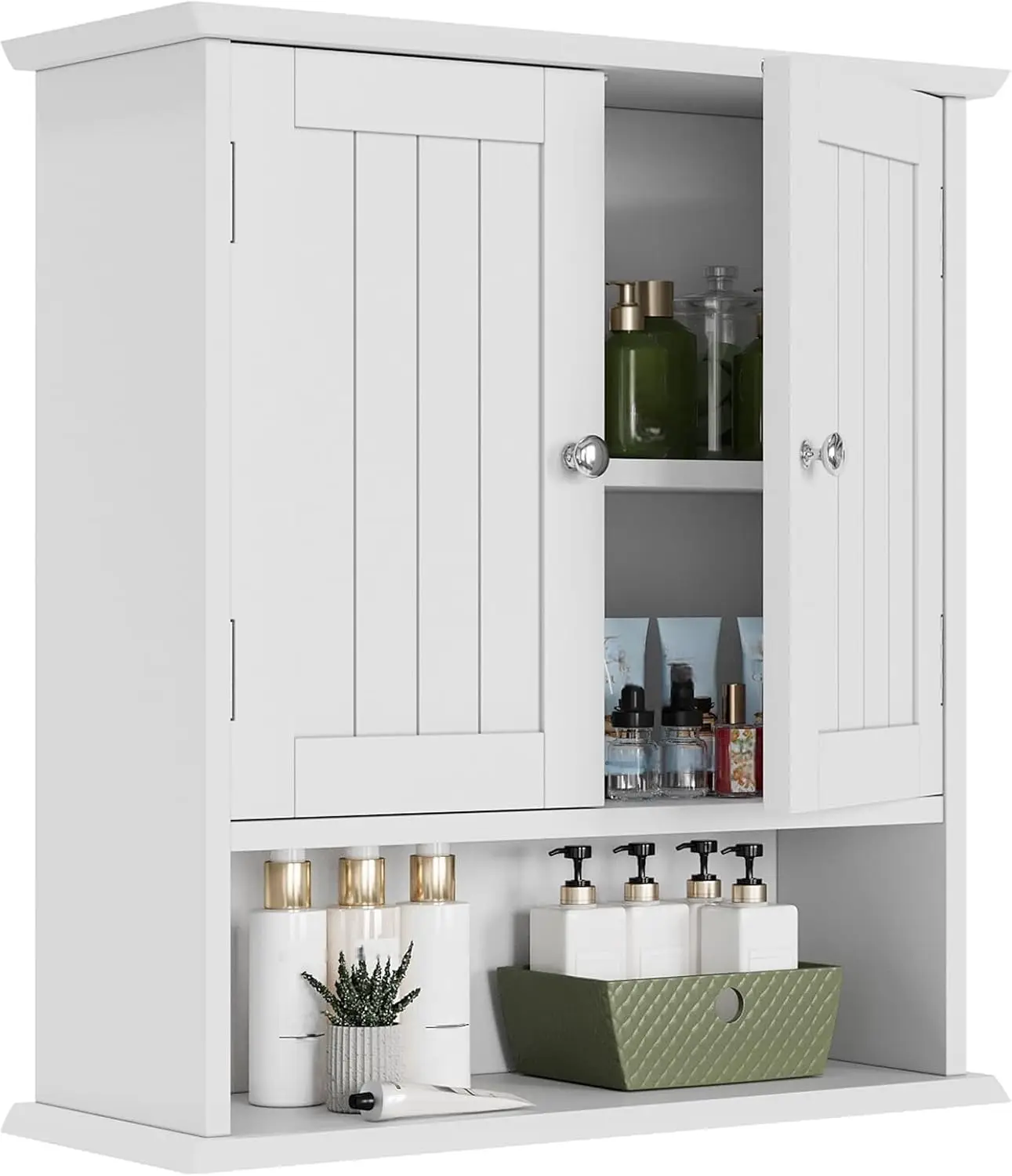 

White Wall Mounted Bathroom Cabinet with Adjustable Shelves, Over Toilet Storage for Small Spaces