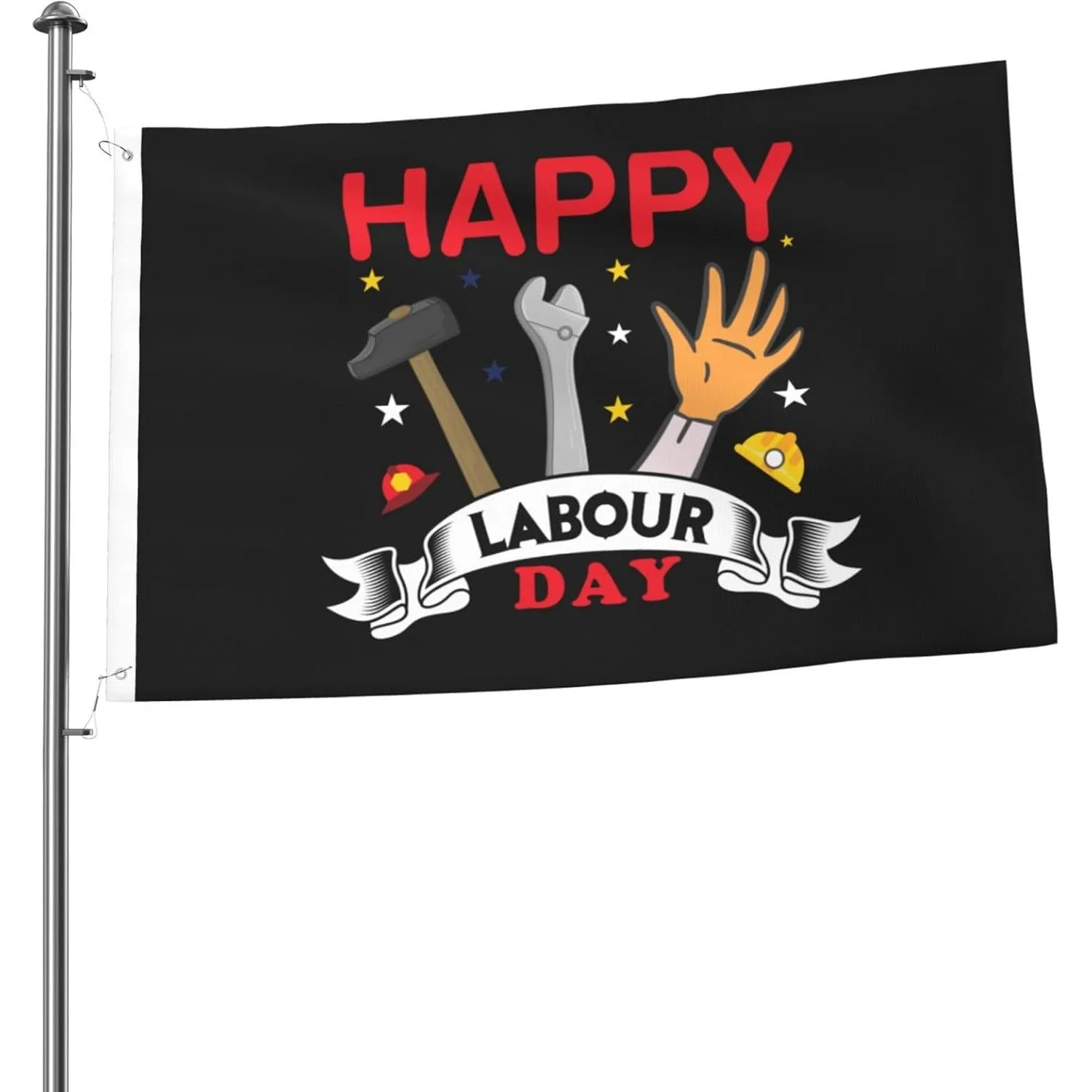 Happy Labour Day Tools Waving Flag Polyester Outdoor Banner for Patio and Lawn Decoration
