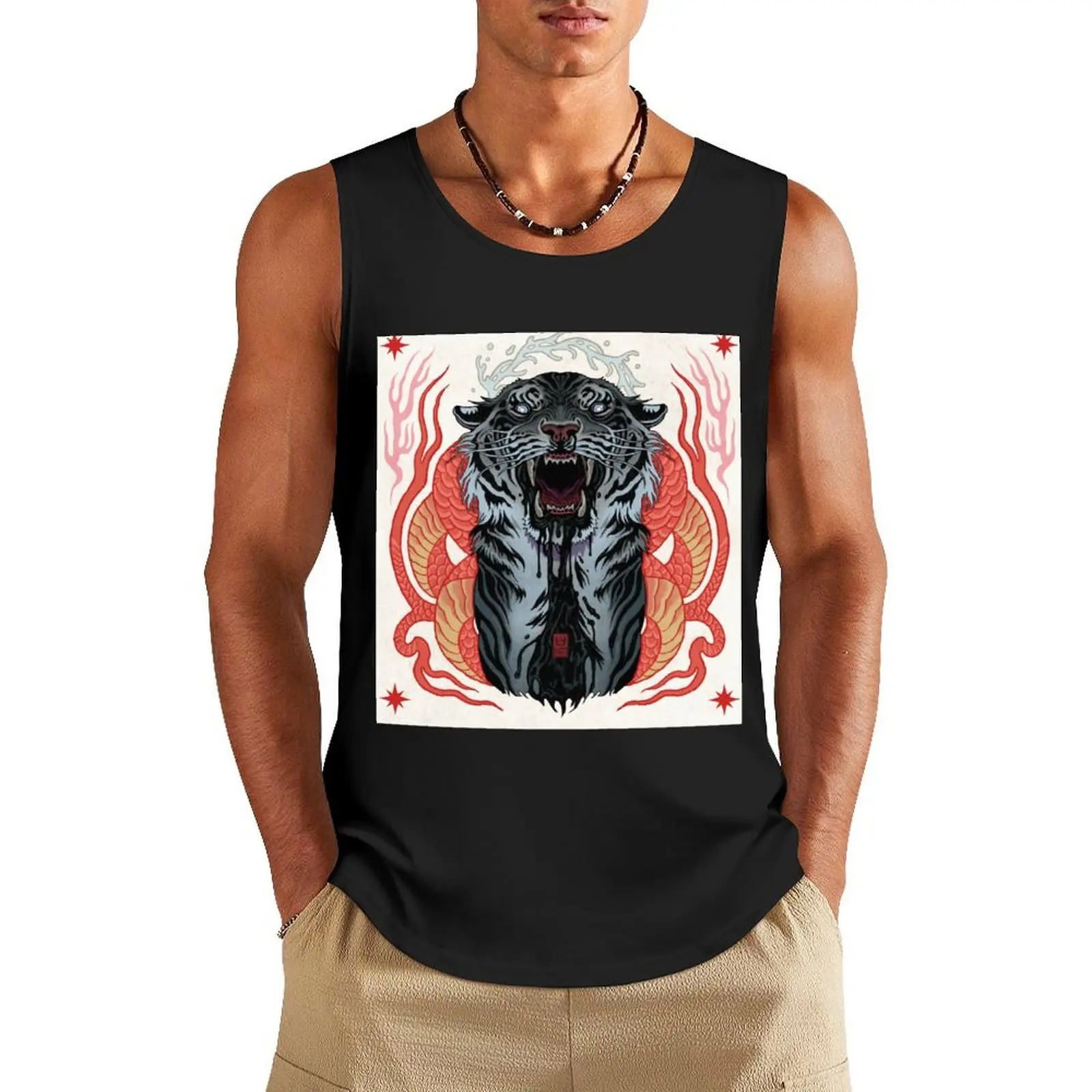 

Tiger and Snakes Tank Top basketball Men's sleeveless gym shirts Men's clothes