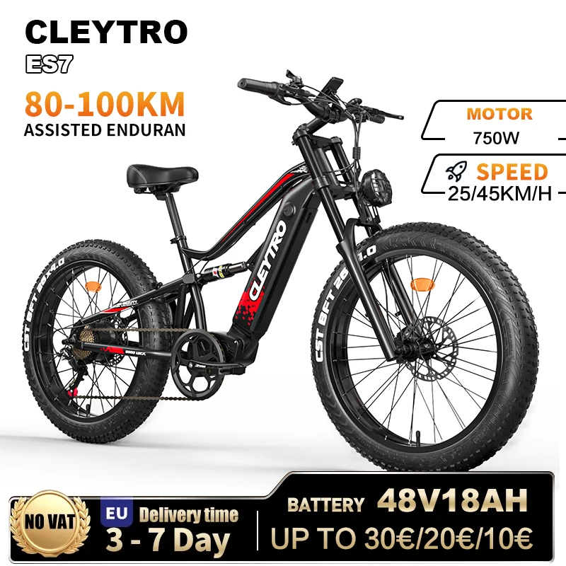 Vélo électrique CLEYTRO ES7 pour adultes, moteur 750W, batterie au Lithium 48V18Ah, frein hydraulique, vélo de ville VTT 26 pouces