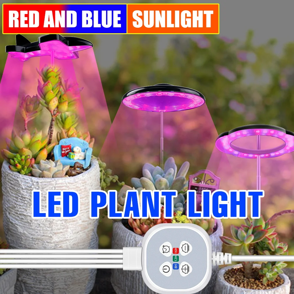 LED USB Indoor Grow Lights Full Spectrum Plant Lamp With Timing Auto On/Off Dimmable Potted Succulent Flowers Lighting Sunlight