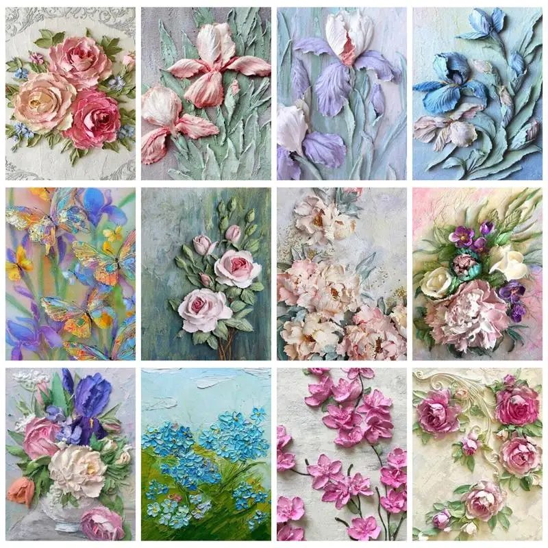 

PhotoCustom Painting By Numbers Elegant Flowers With Frame DIY Picture Numbers Handmade For Adults Decoration Art