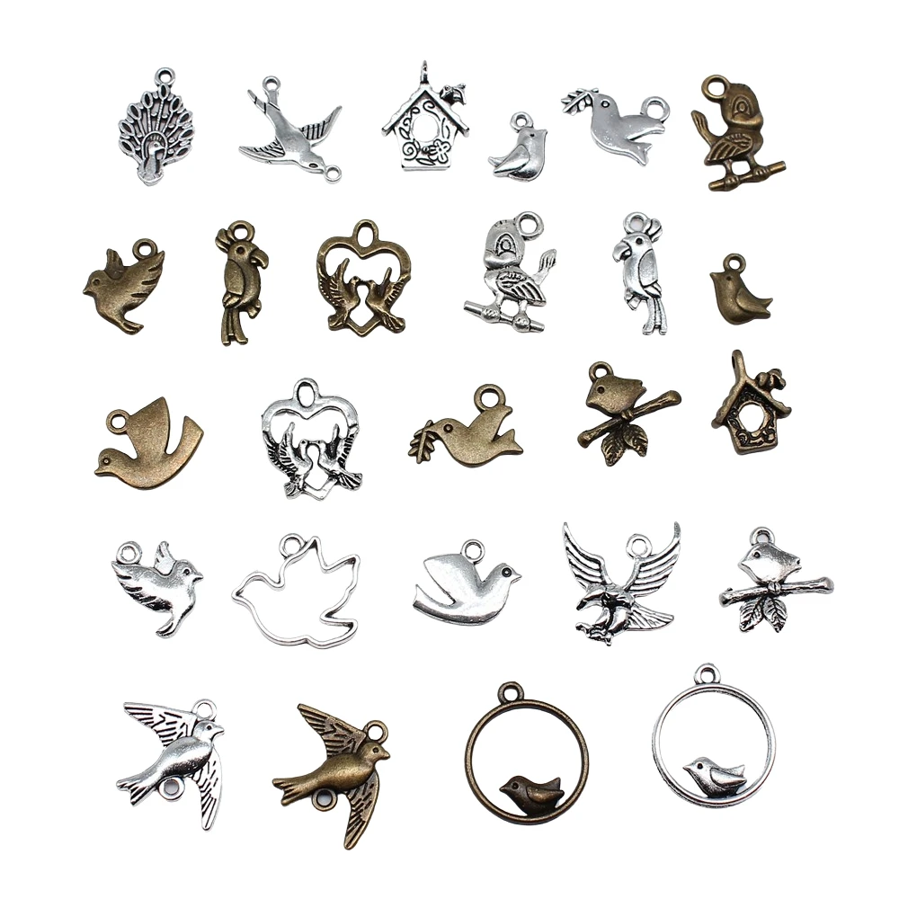 20pcs Charms Connector Bird Tibetan Bronze Silver Color Pendants Antique Jewelry Making DIY Handmade Craft