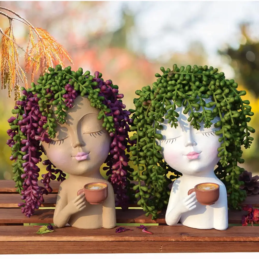 Face Head Planter Succulent Flower Pots Resin Flowerpots Room Decoration