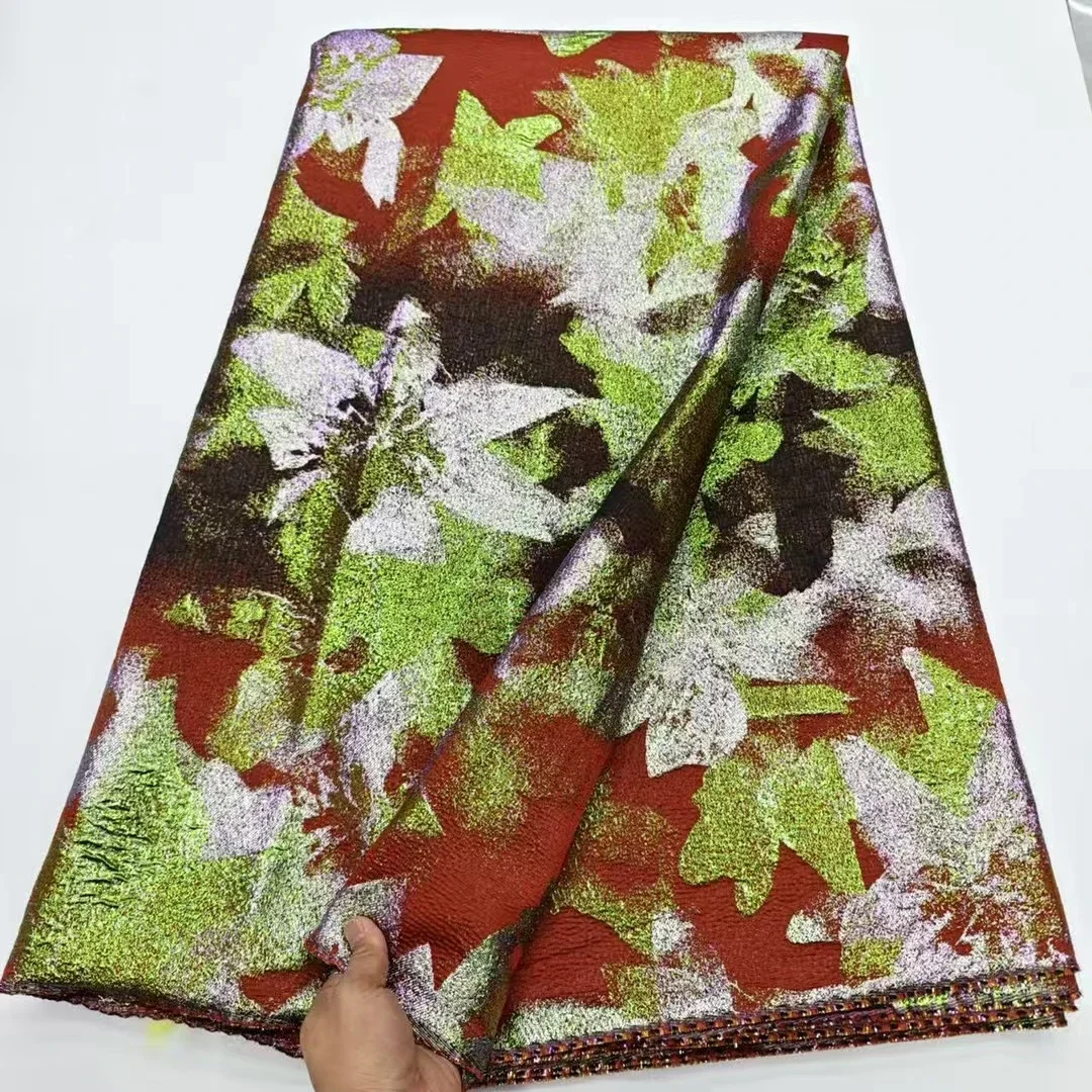 

2025 High Quality Colorful Gilding African Brocade Jacquard Lace Fabric French Nigerian Brocade Lace Fabric For Dress PHD25109