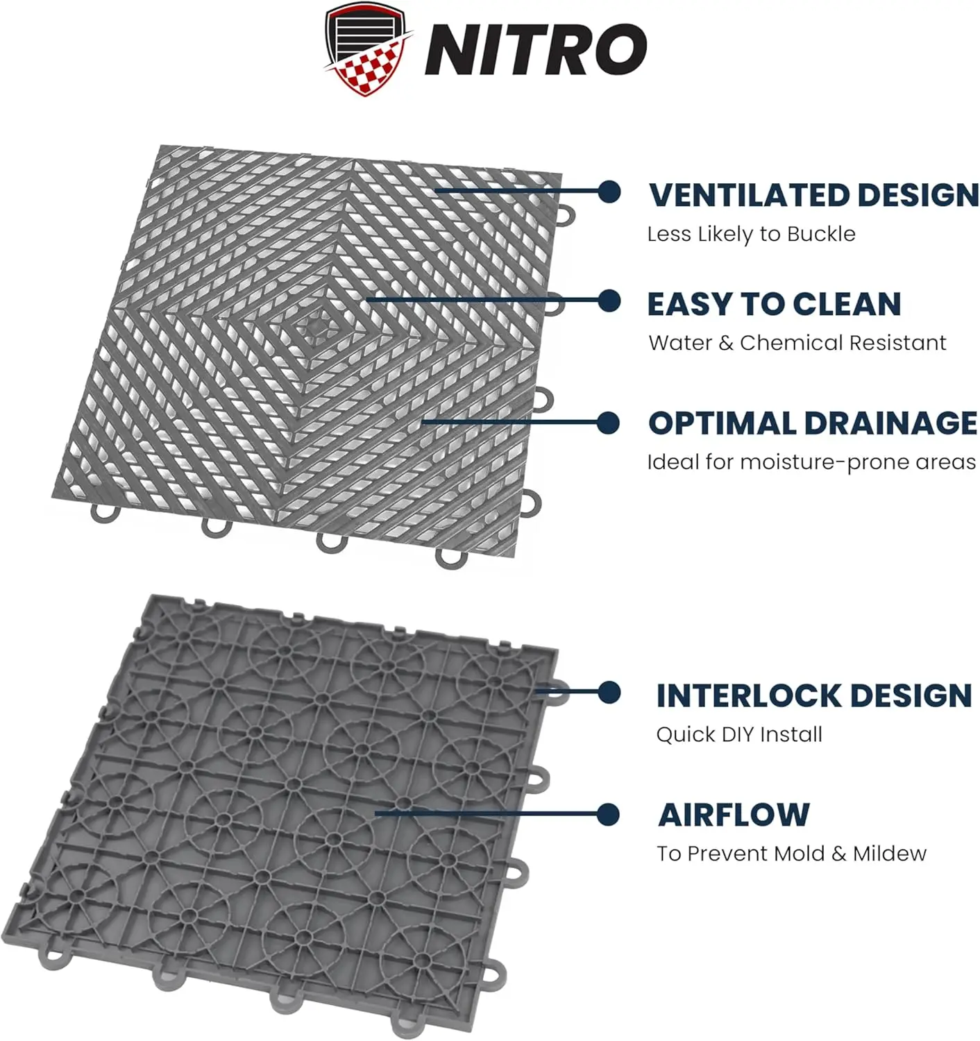 Rutschfeste, ineinandergreifende Garagenbodenfliesen aus 12 x 12 Kunststoff für die Snap-Together-Installation, ideal für die Organisation und Aufbewahrung in der Garage