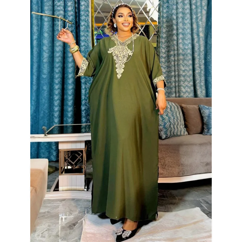 African Dresses For Woman Plus Size Turkey Dresses Luxury Elegant 2024 Women's Clothing Lace Patchwork Dress With Pockets