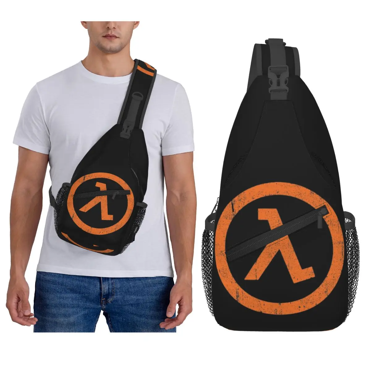 نصف الحياة لامدا رمز حقيبة الصدر الرجال حبال Crossbody على ظهره حقيبة الصدر السفر المشي لمسافات طويلة Daypack حقيبة الكتف #4