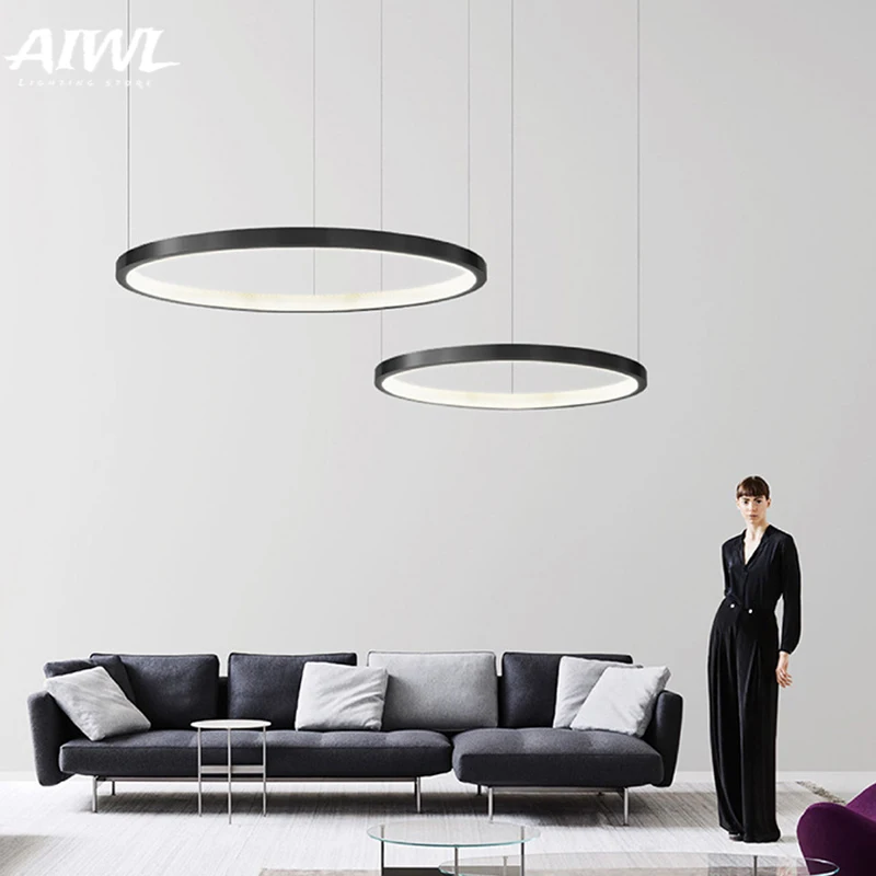 

Nordic ceiling chandelier modern Led Chandelier For Living Room home decor Black Ring hanging lamp copper acrylic loft lighting