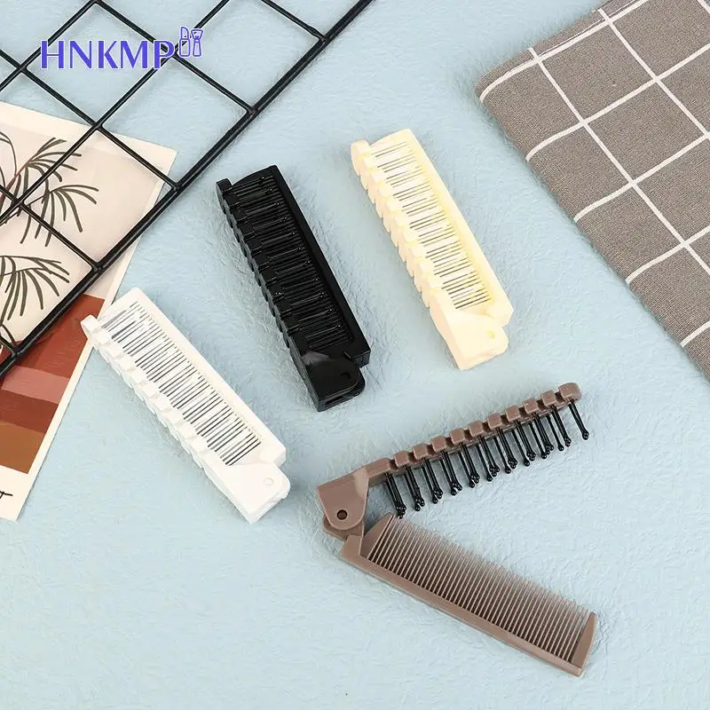 1Pc 2 In 1 Travel Portable Fashion Hair Comb Folding Anti-static Plastic Comb Hair Brush Compact Pocket Hair Comb