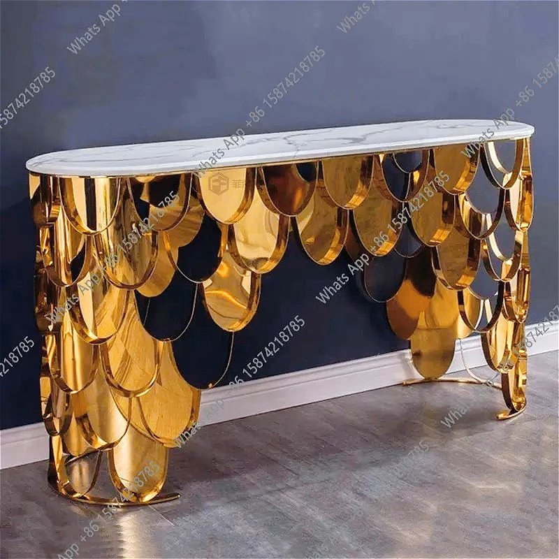 J Italian Light Luxury High-end Entrance Table, Villa Luxury Designer Style, Artistic Entrance Hall, Fish Scale Entrance Platfor