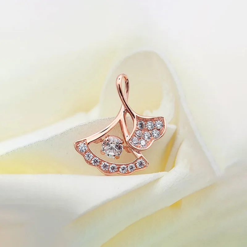 

Золотой кулон-лист из розового золота 14 карат с цирконием, элегантное женское модное украшение, ожерелье для взрослых