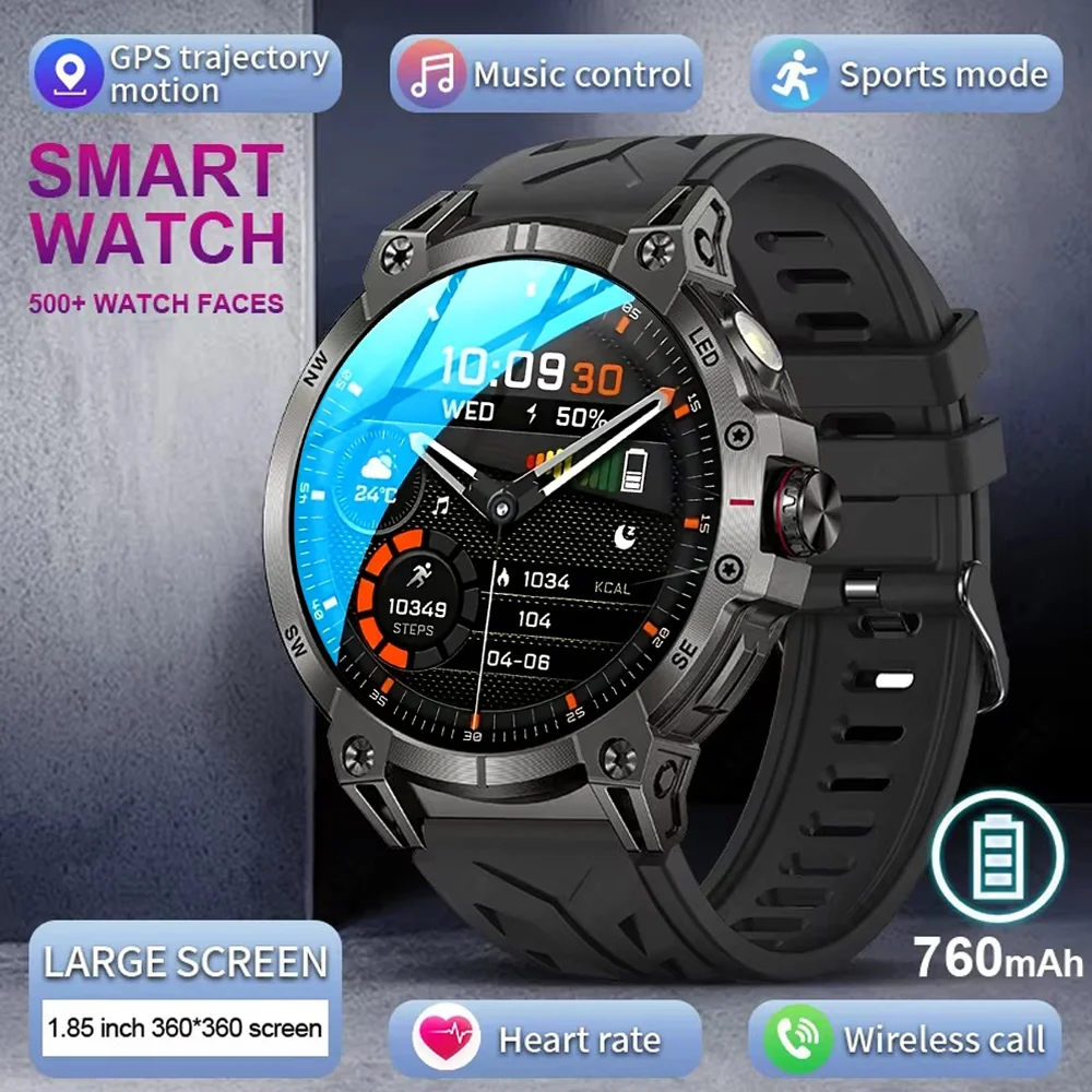 

2026 Wireless Calling SmartWatch Waterproof GPS Sports Tracker Mature Men Smart Watch LED Flashlight 700mAh Super Large Battery