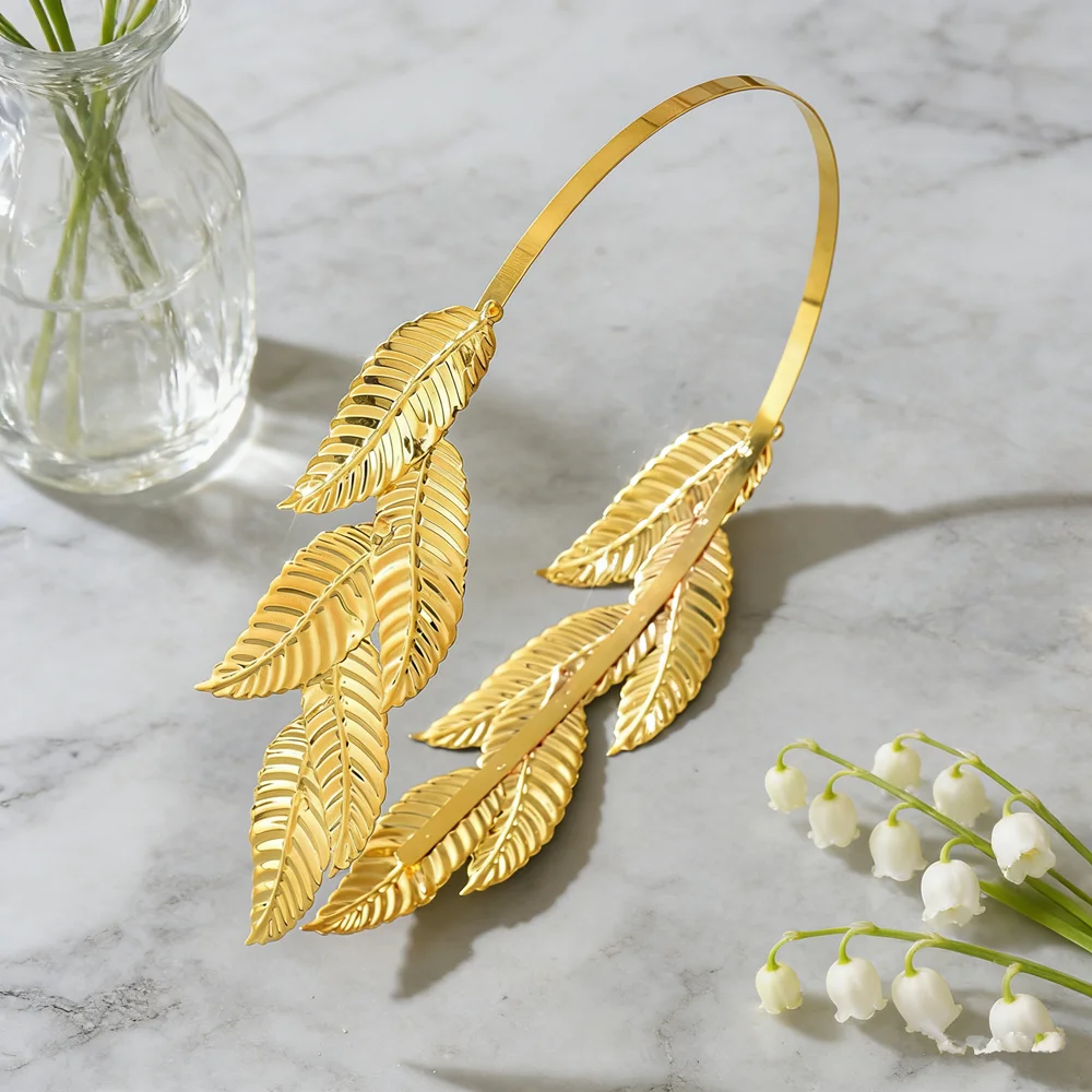 New Retro Gold Color Leaf Headband Headpiece Crown Tiara Headdress Goddess Greek Head Jewelry Bride Wedding Hair Accessories