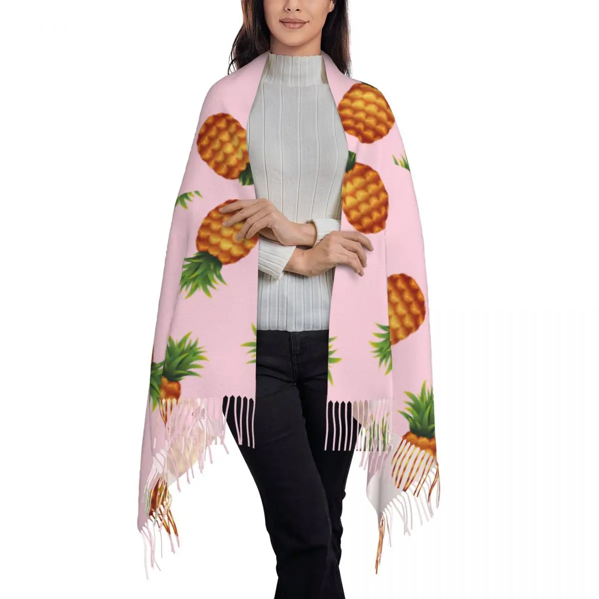 Bufanda de piña para mujer, chales de invierno, envoltura fina, borla, Bufanda cálida, Bufanda peluda, nuevo