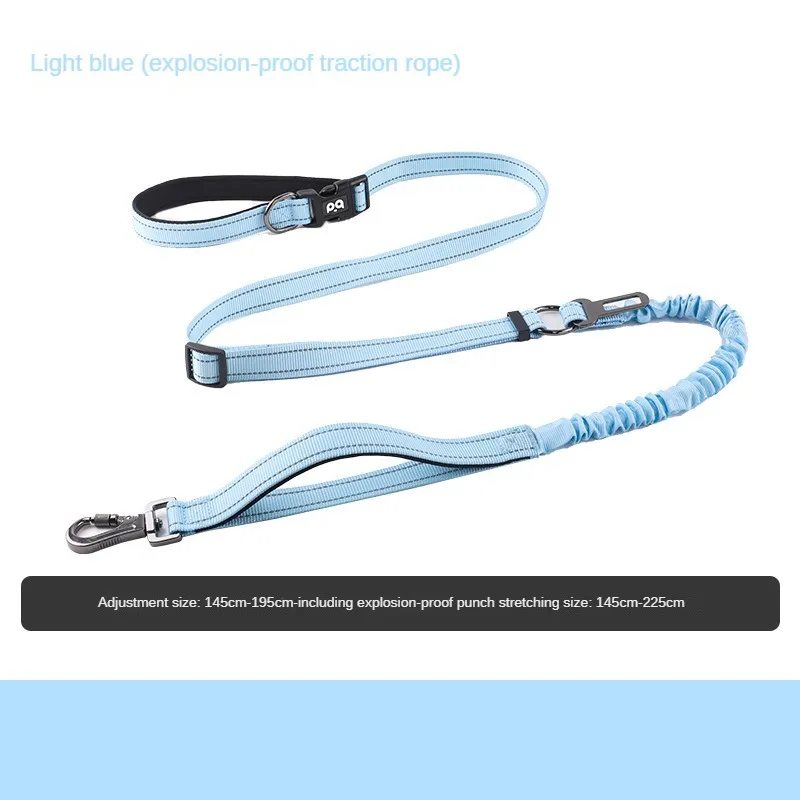 Stretchable dog leash, reflective multi-functional explosion-proof impact car dog leash, suitable for outdoor hiking, running