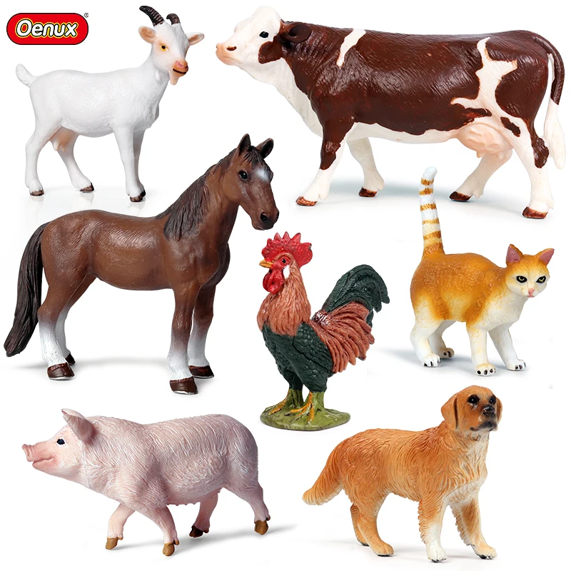 

Oenux Simulation 7PCS Farm Poultry Animals Model Horse Cow Sheep Cat Hen Dog Pig Action Figures School Project Kid Education Toy