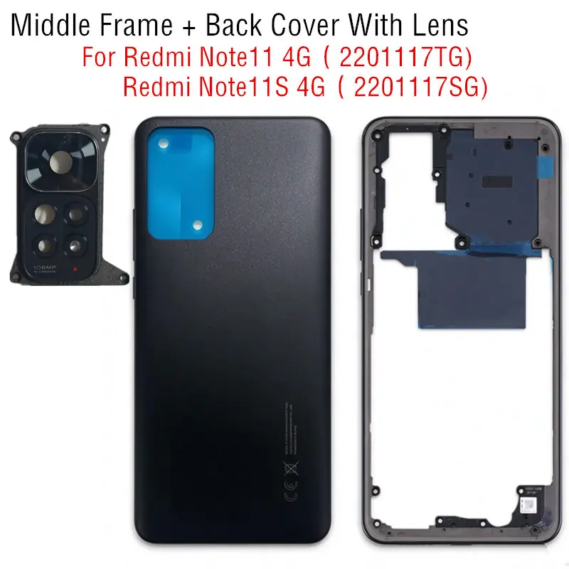 Housing Back Battery Cover for Xiaomi Redmi Note 11S /Note11 4G 22031116BG Rear Case Middle Frame + Volume Button + Camera Glass
