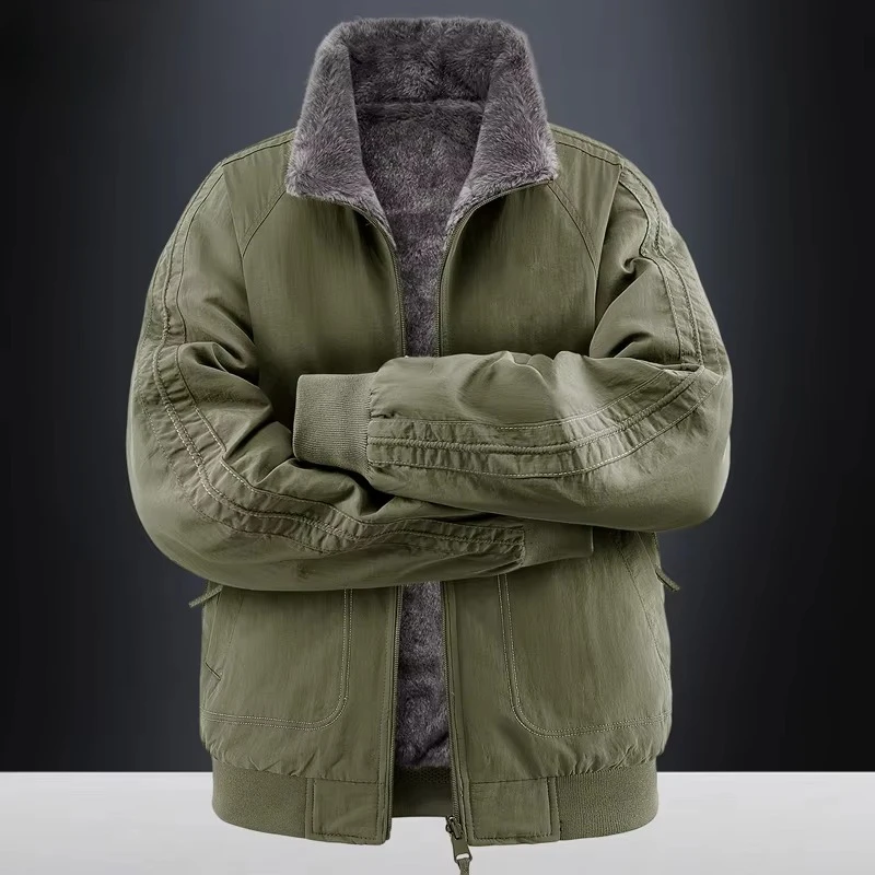 Men Parkas Thick Warm Reversible Coats Cotton-padded Fleece Jackets Casual Military Jackets Autumn Winter Outwear Men Clothing