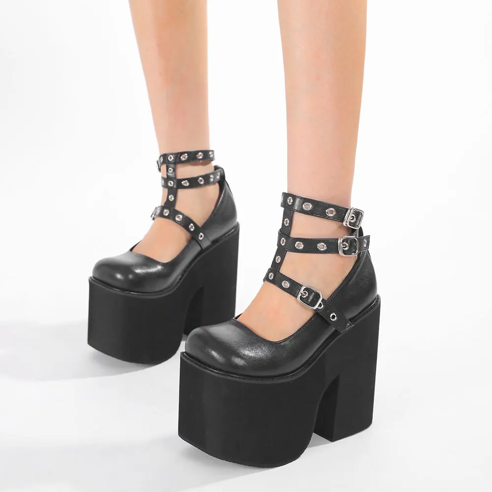 

Туфли-лодочки Gdgydh на толстом каблуке и платформе, водонепроницаемые, в стиле панк, с заклепками, большие размеры, модные, на высоком каблуке, с ремешком на щиколотке для женщин