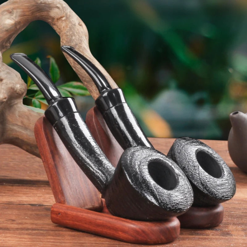 Oakwood Handmade Tobacco Pipe, Traditional Old‑Style Bent Solid Wood Pipe with 3MM Airway, Heat‑Resistant Portable Smoking
