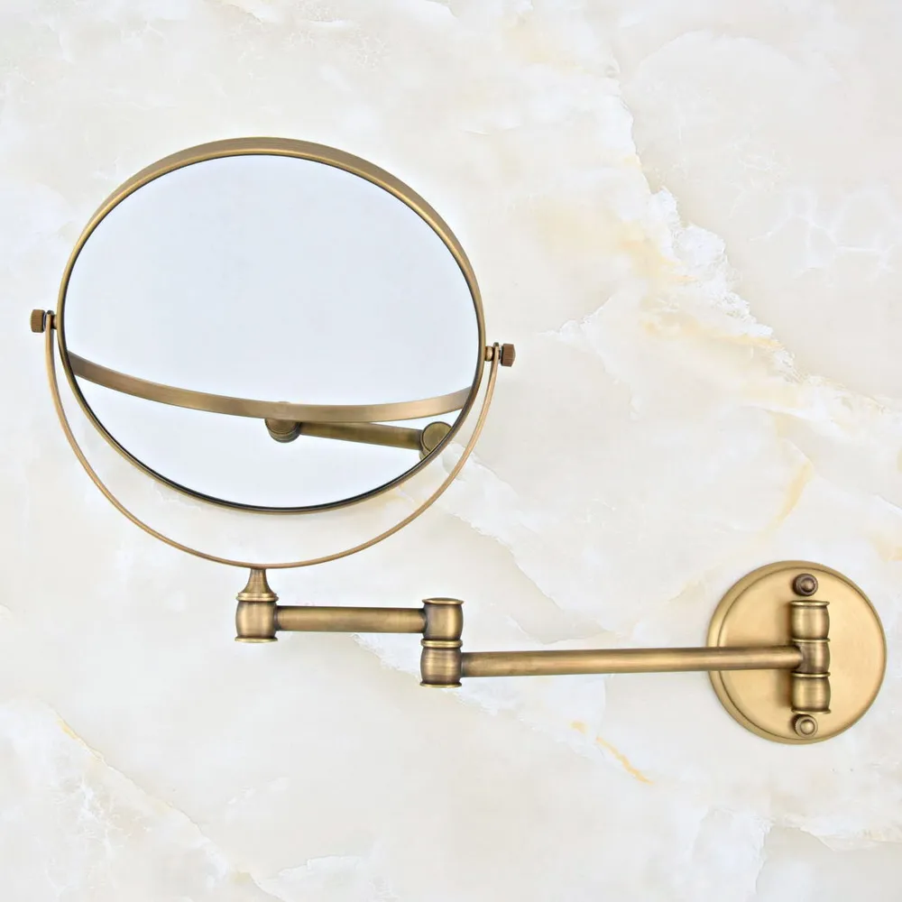 Antique Brass Double Side Makeup Mirror Folding Wall Mounted 3x Magnifying  Cosmetic Mirror  Lba635