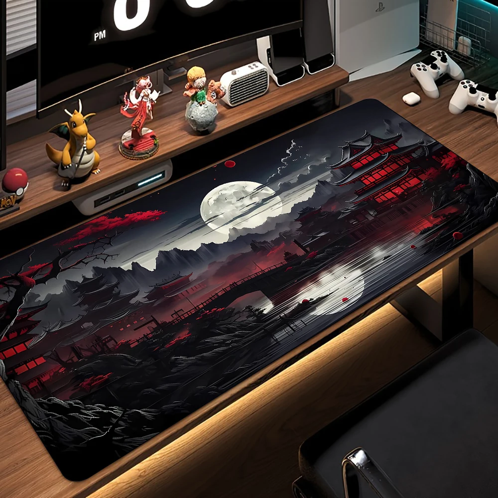 Illustrazione del paesaggio con lavaggio dell'inchiostro Tappetino per mouse Tappetino da scrivania con bordi cuciti Accessori per PC in gomma antiscivolo Tappetino da gioco Tappetino esteso