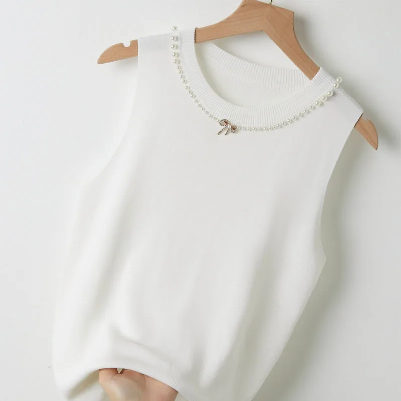 

Вязаный женский свитер, жилет, новый вязаный свитер без рукавов с круглым вырезом и бисером, женские топы, верхняя одежда, свитера Sueters De Mujer Q1310