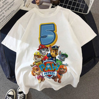 Paw Patrol Baby Summer Cotton T Shirt Boy Girl Birthday Number Tee Shirt Chase Skye Printed Kid Clothes Cartoon Letter Tops Gift