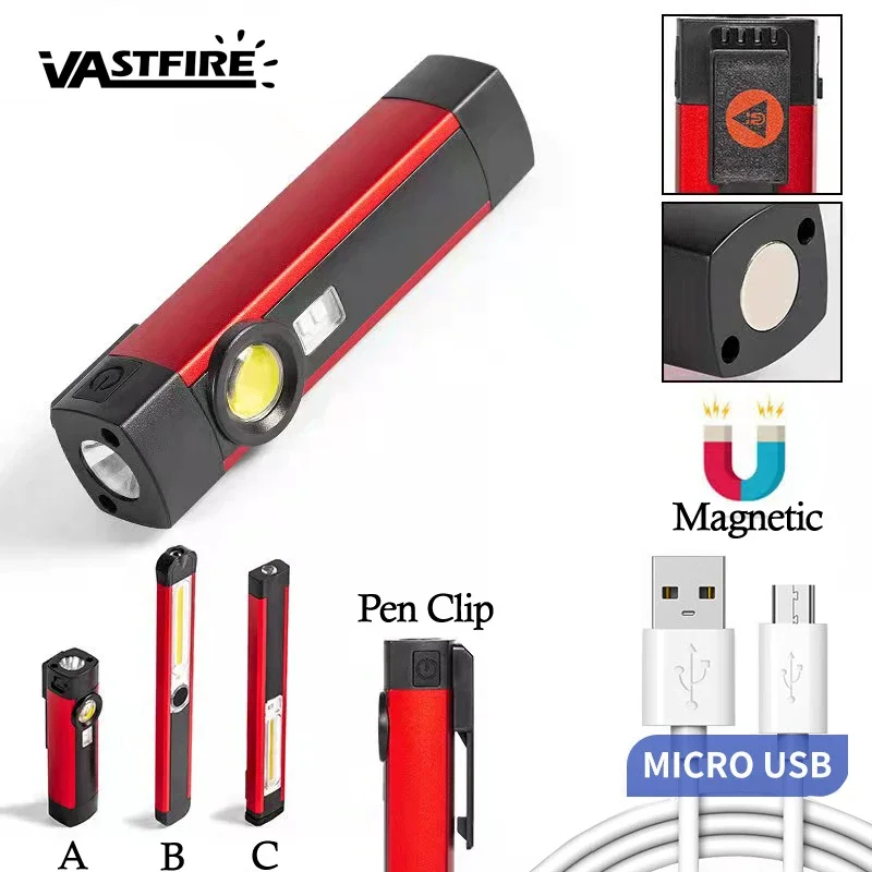 

Portable 4 /5 Modes COB Flashlight Magnetic UV Torch USB Rechargeable LED Work Light Hanging Hook Lamp For Outdoor Camping