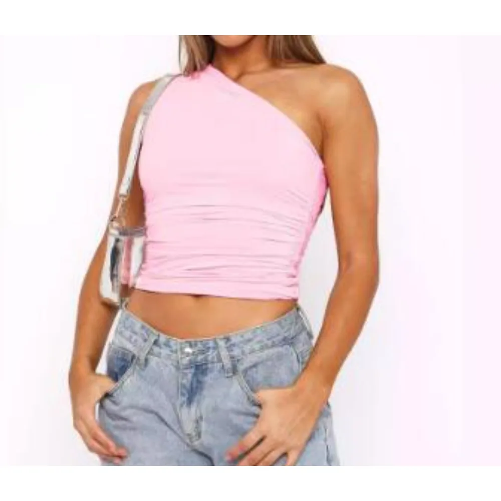 Chic Retro asymmetrical pleated French Fashion Tank Top Slim  Crop Top Sexy Women Summer Diagonal collar Camis