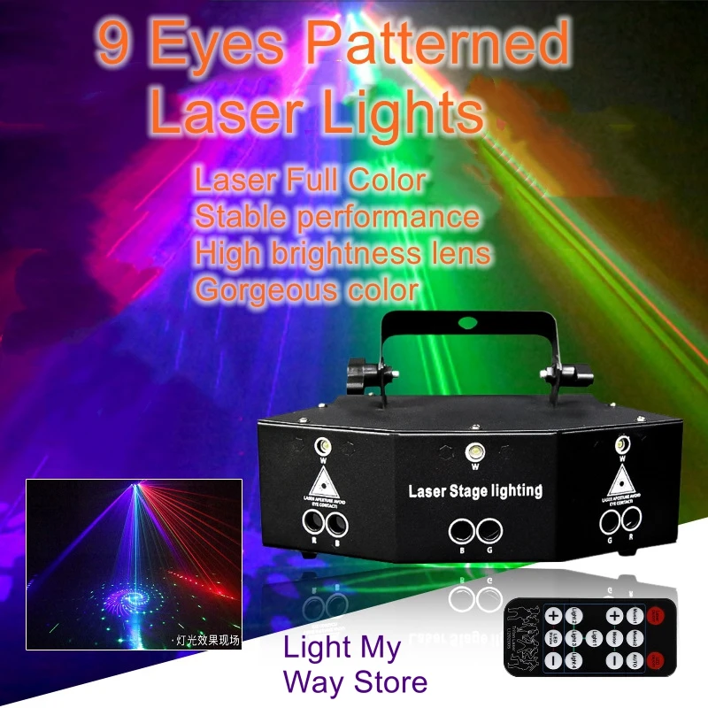 Lumières laser à neuf yeux, lumières de scène, barre, flash KTV, bunduextrêmes rotative colorée, lumières d'ambiance étoile de Noël