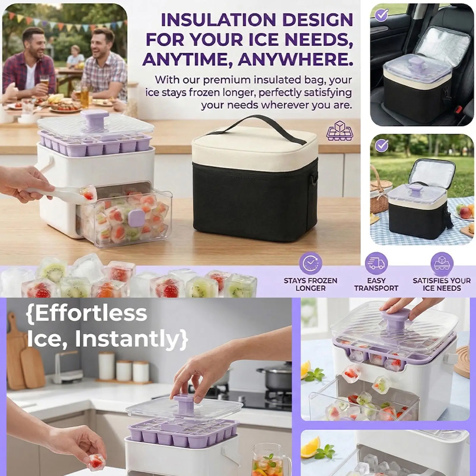 

Ice Trays For Freezer With Lid And Bin Press Type Easy Release 50 Cavities Large Coffee Ice Tray For Cold Drinks Cocktails