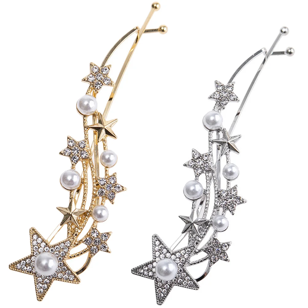 

2pcs Meteor Hair Alloy Sturdy Smooth Side Clips Women Girls Accessories Pearl Pins Decorative Clips Beach Wedding