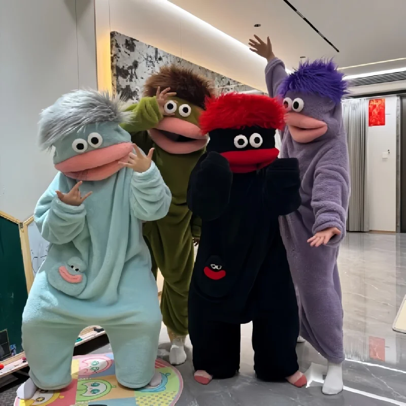

Cartoon Pajamas Autumn Winter Couple Set Wacky Bodysuit Have Hair Big Mouth Monster Hooded Homewear Girl Cute Keep Warm Pajamas