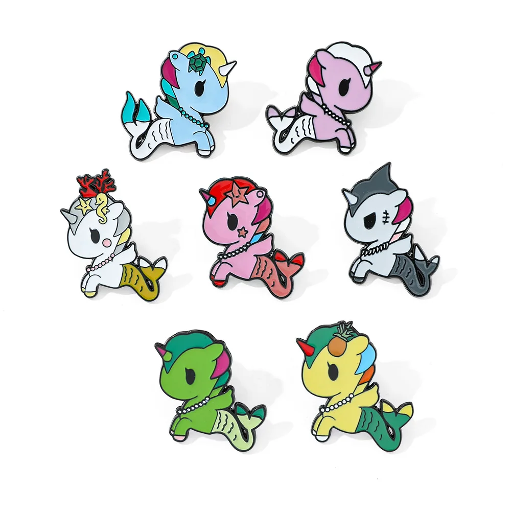 

1 Set Tokidoki Mermaid Series Cartoon Design Cute Brooch Creative Fashion Metal Enamel Badge Pin for Clothing Accessories Gift
