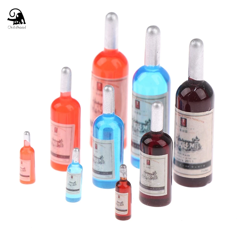 3pcs/set 1/12 Dollhouse Miniature Accessories Simulation Wine Bottle Wine Glass Model Toys for Doll House Decor