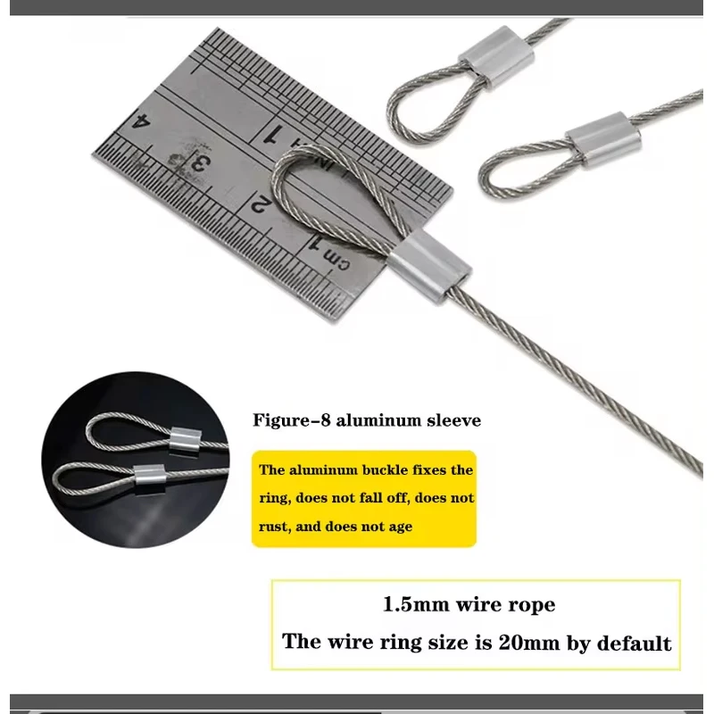 2 Stuks 1.5Mm Roestvrij Staal Draad Vis Oog Terminal Ring Korte Veiligheid Lanyard Kabel Assemblages Met Twee Oogjes 0.3-1M Lengtes