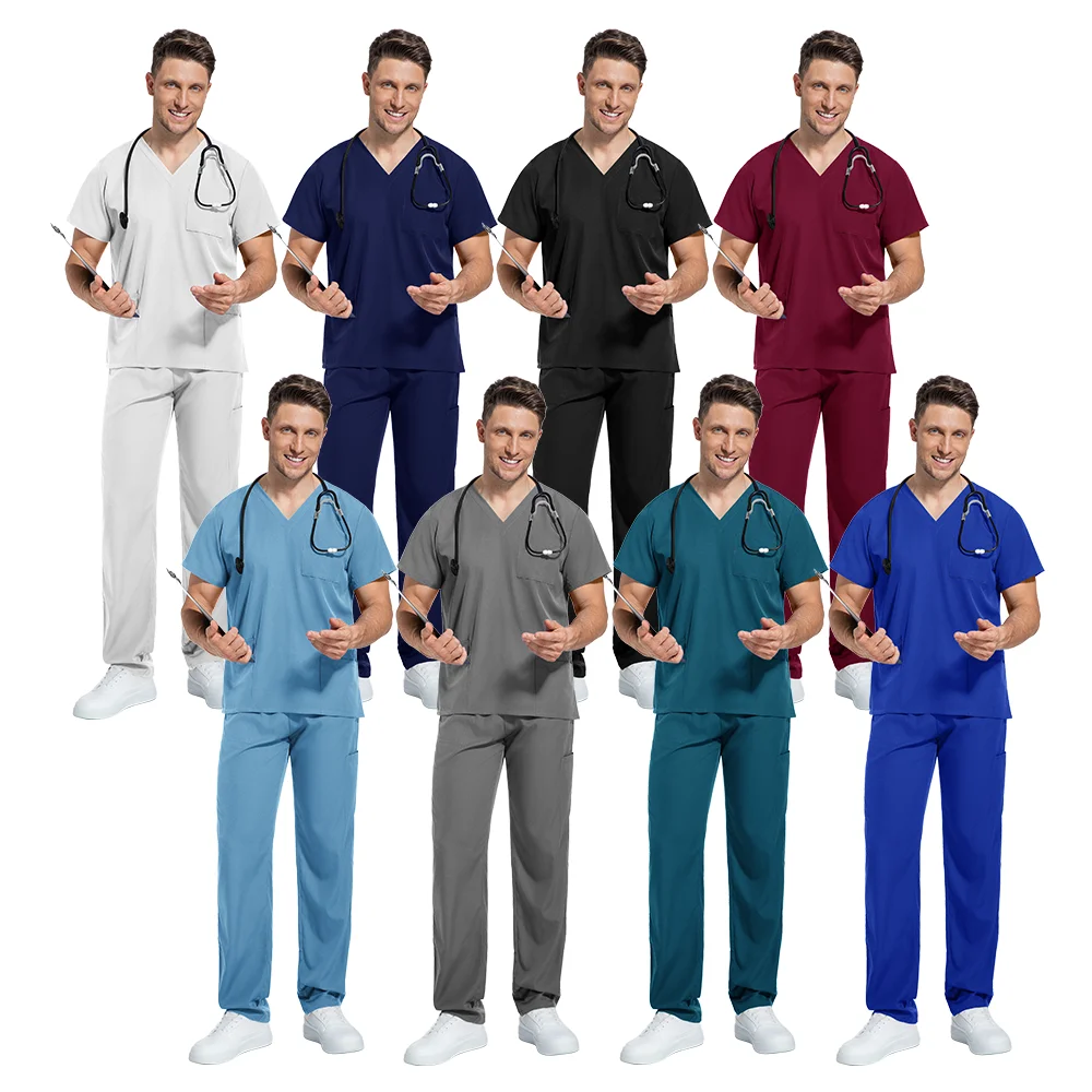Surgical Uniforms Woman Medical Outfit Women's Wide Pants Scrub Set for Doctor & Nurse Dentist Wholesale Pocket V-Neck Workwear