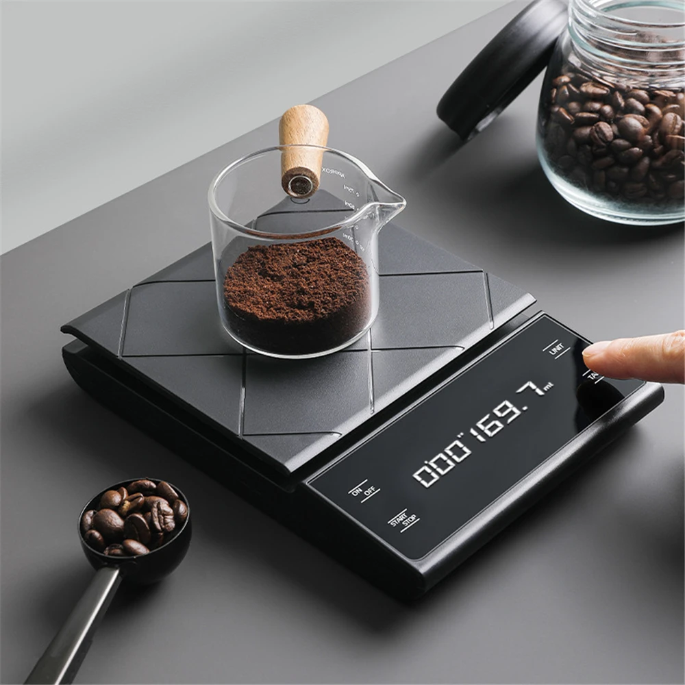 Smart Coffee Scale Kitchen Digital Electronic Scale with Timer Precision Jewelry Scale Household Weighing Food Balance 3KG-0.1g